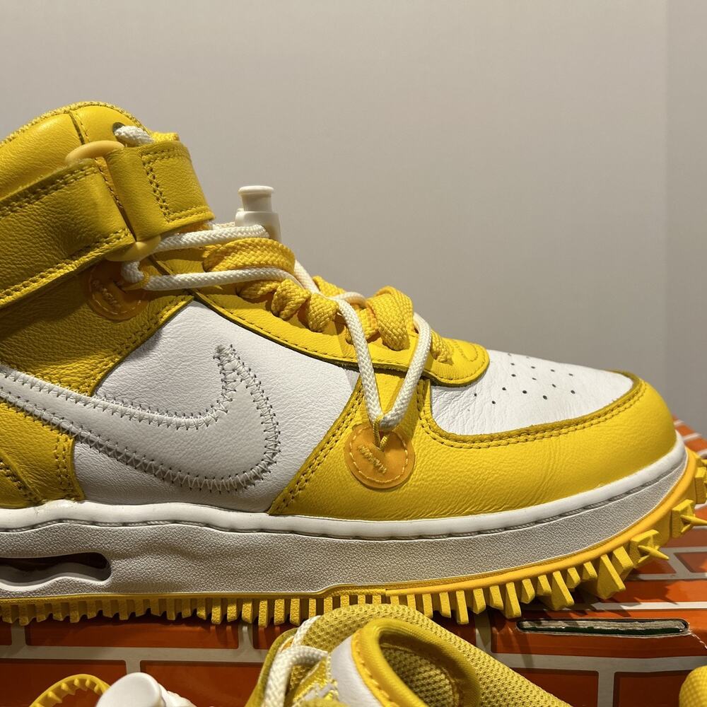 Size 9- Off-White x Nike Air Force 1 SP Leather Mid Varsity Maize W OG BOX - Picture 10 of 15